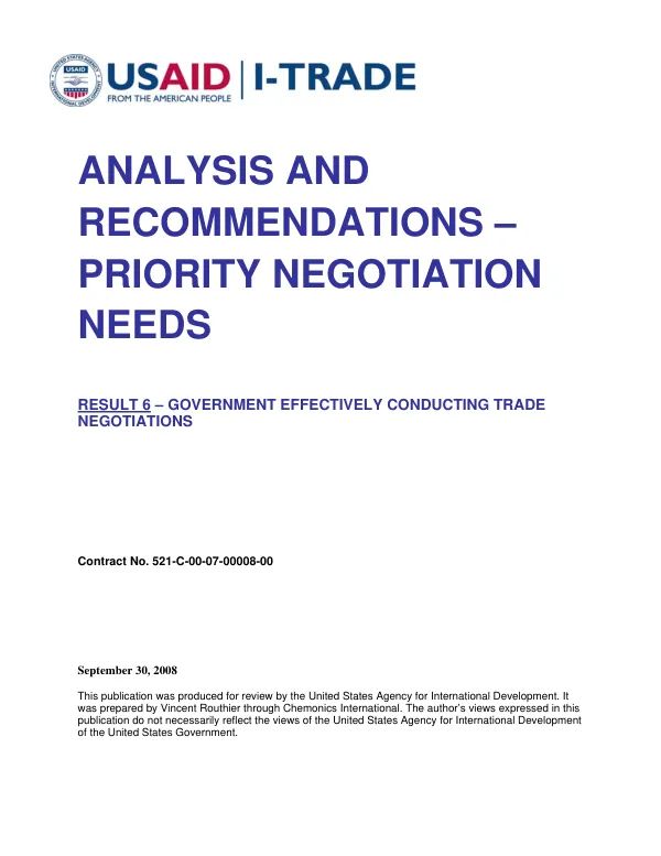 Analysis and recommendations -- priority negotiation needs