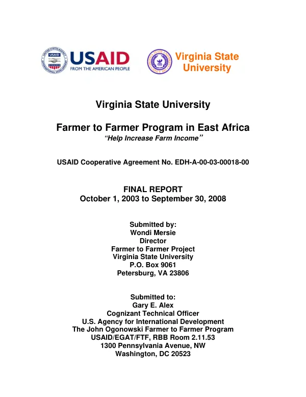 Farmer to farmer program in East Africa : final report, October 1, 2003 to September 30, 2008