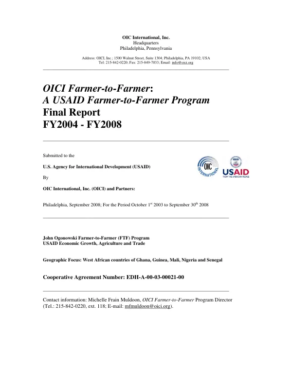 OICI farmer-to-farmer : a USAID farmer-to-farmer program -- final report, FY2004-FY2008
