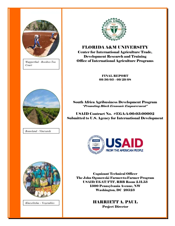 South Africa agribusiness development program : final report 09/30/03-09/29/08