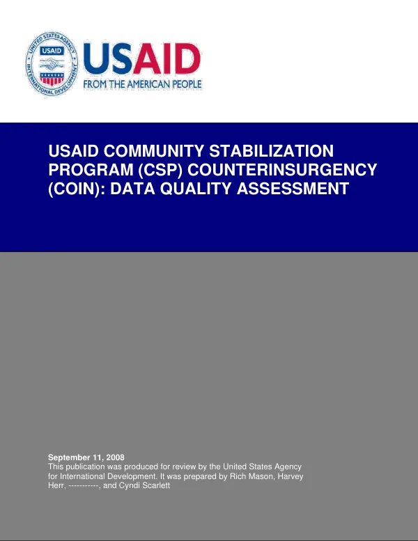 USAID community stabilization project (CSP) counterinsurgency (COIN) : data quality assessment
