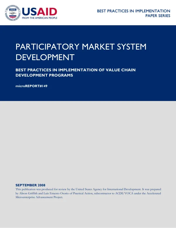 Participatory market system development : best practices in implementation of value chain development programs