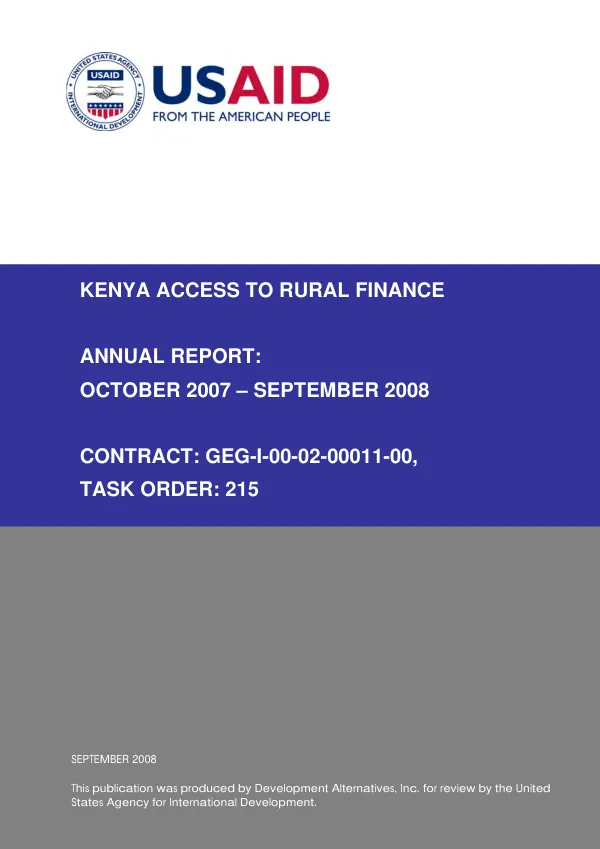Kenya access to rural finance annual report : October 2007-September 2008
