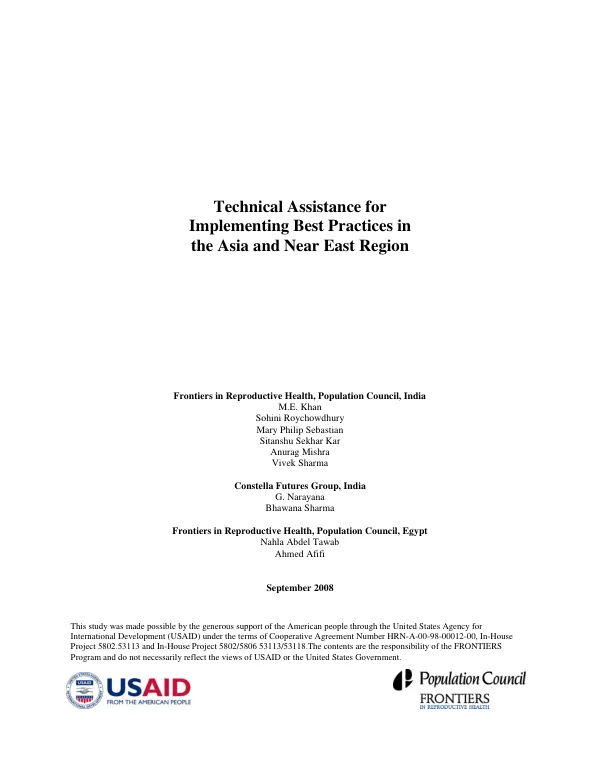 Technical assistance for implementing best practices in the Asia and Near East region