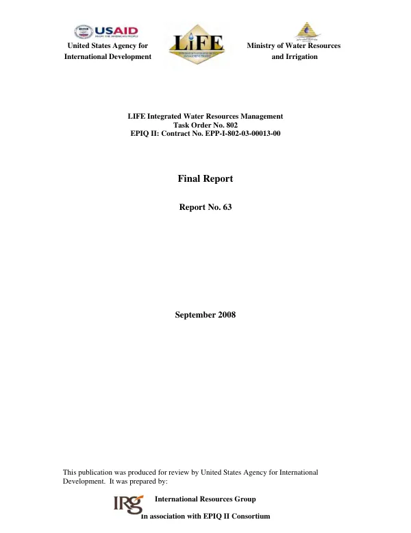 LIFE integrated water resources management task order no. 802, EPIQ II : contract no. EPP-I-802-03-00013-00 : final report