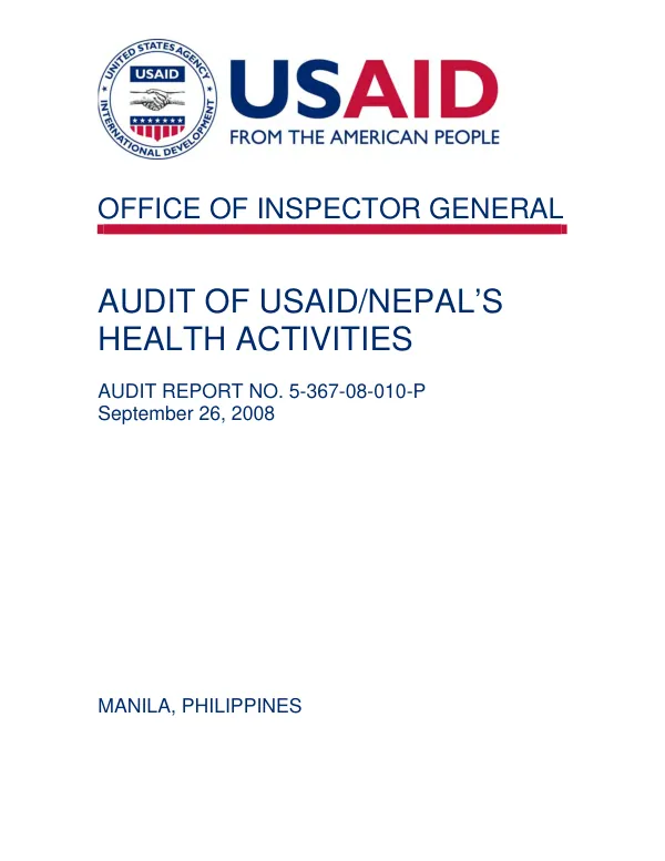 Audit of USAID/Nepal"s health activities