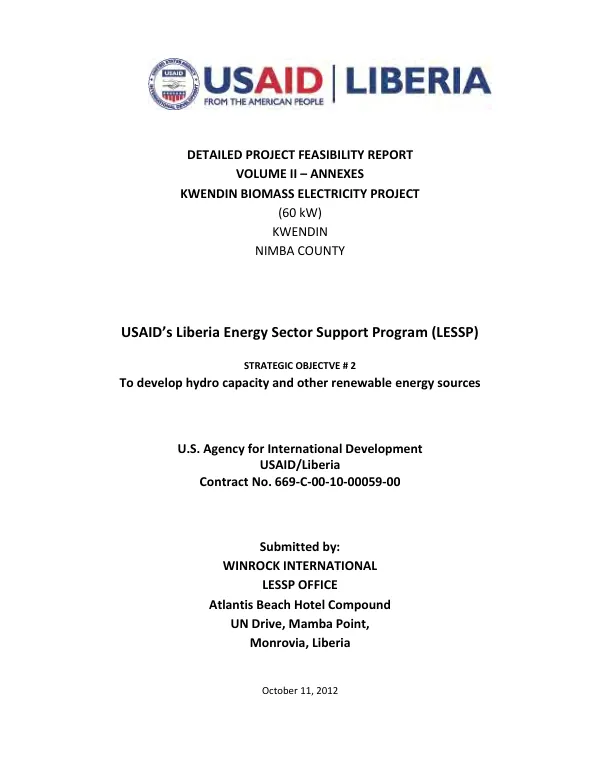 Detailed project feasibility report : volume ii-annexes : Kwendin biomass electricity project