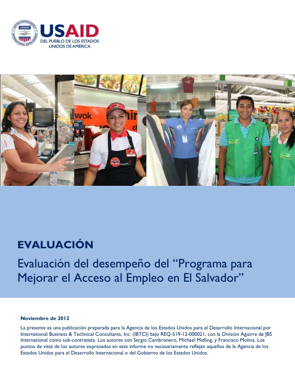 Evaluacion del desempeno del "Programa para mejorar el acceso al empleo en El Salvador"
