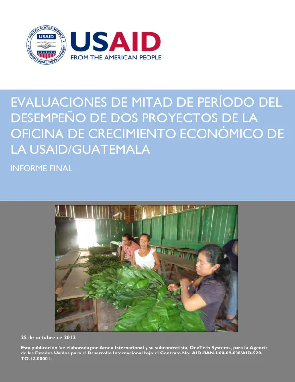 Evaluaciones de mitad de periodo del desempeno de dos proyectos de la Oficina de Crecimiento Economico : informe final