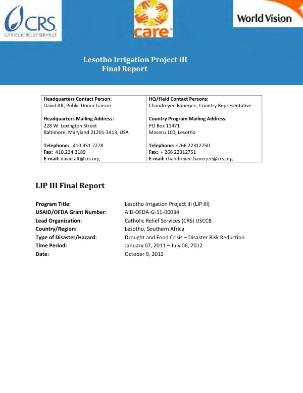 Lesotho irrigation project III : final report