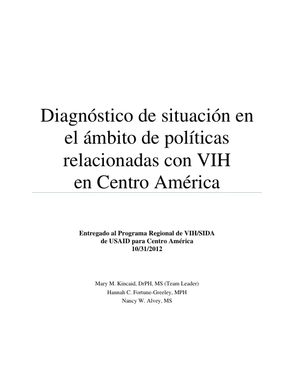 Diagnostico de situacion en el ambito de políticas relacionadas con VIH en Centro America