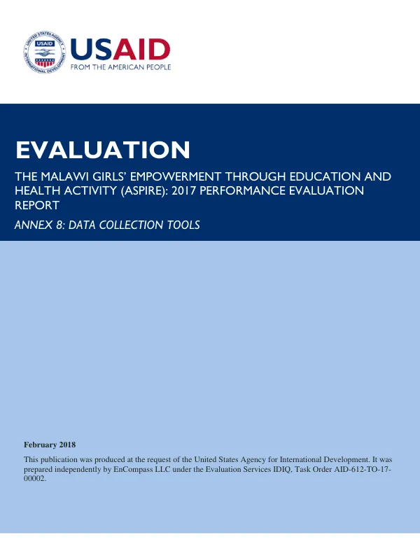 The Malawi girls' empowerment through education and health activity (ASPIRE) : 2017 performance evaluation report. Annex 8 : data collection tools