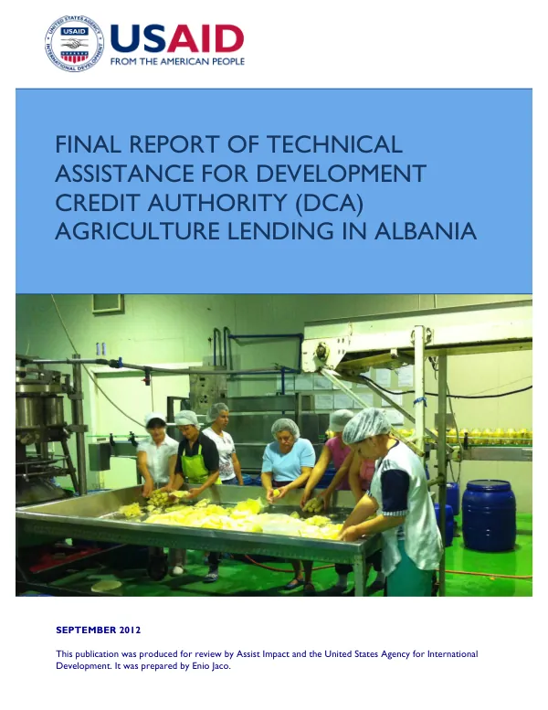 Conclusions and recommendations for technical assistance program of DCA agriculture lending in Albania