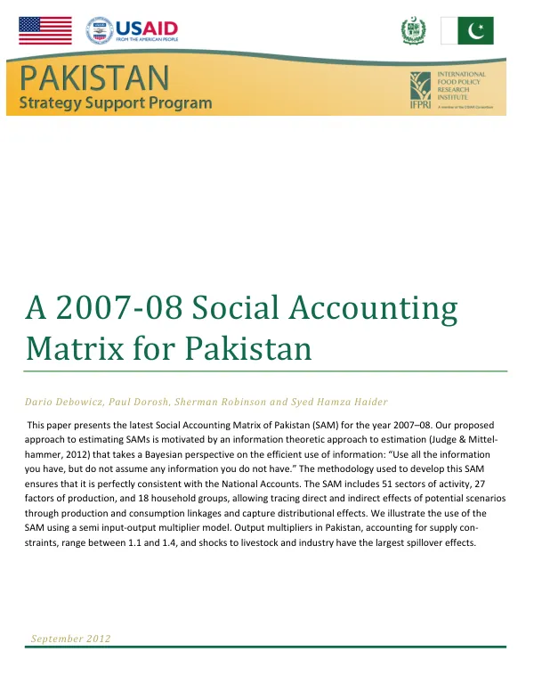 A 2007-08 social accounting matrix for Pakistan