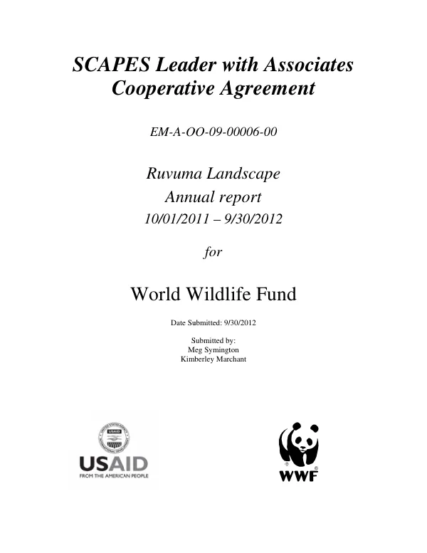 Ruvuma landscape : annual report, 10/01/2011-09/30/2012 for World Wildlife Fund