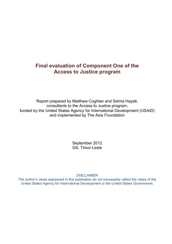 Final evaluation of component one of the access to justice program