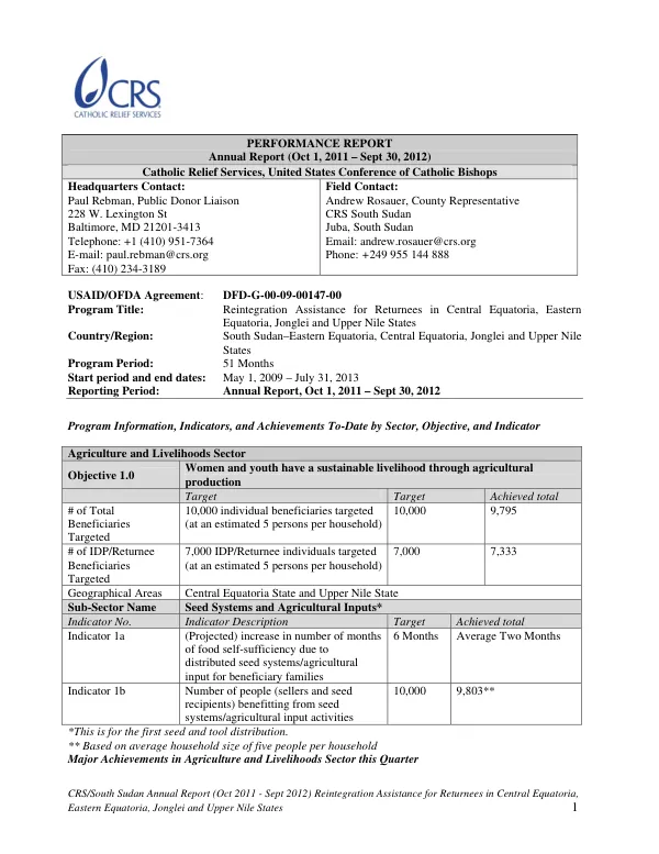 Reintegration Assistance for Returnees in Central Equatoria, Eastern