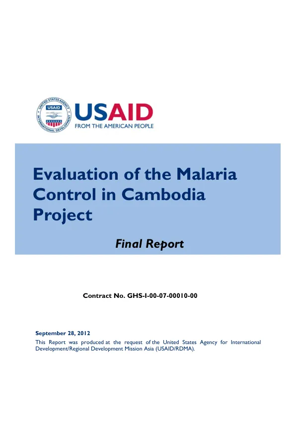 Evaluation of the malaria control in Cambodia project : final report
