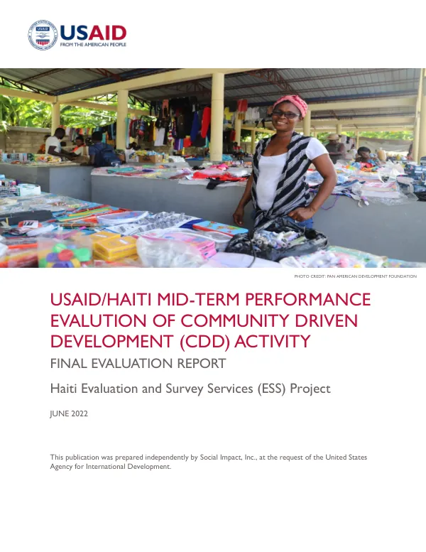 USAID/HAITI MID-TERM PERFORMANCEEVALUTION OF COMMUNITY DRIVENDEVELOPMENT (CDD) ACTIVITY