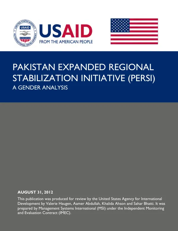 Pakistan expanded regional stabilization initiative (PERSI) : a gender analysis