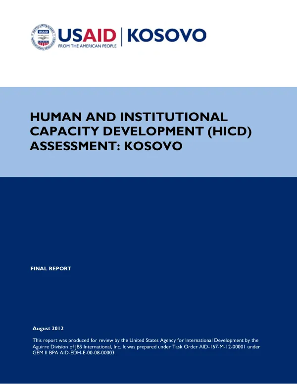 Human and institutional capacity development (HICD) assessment : Kosovo
