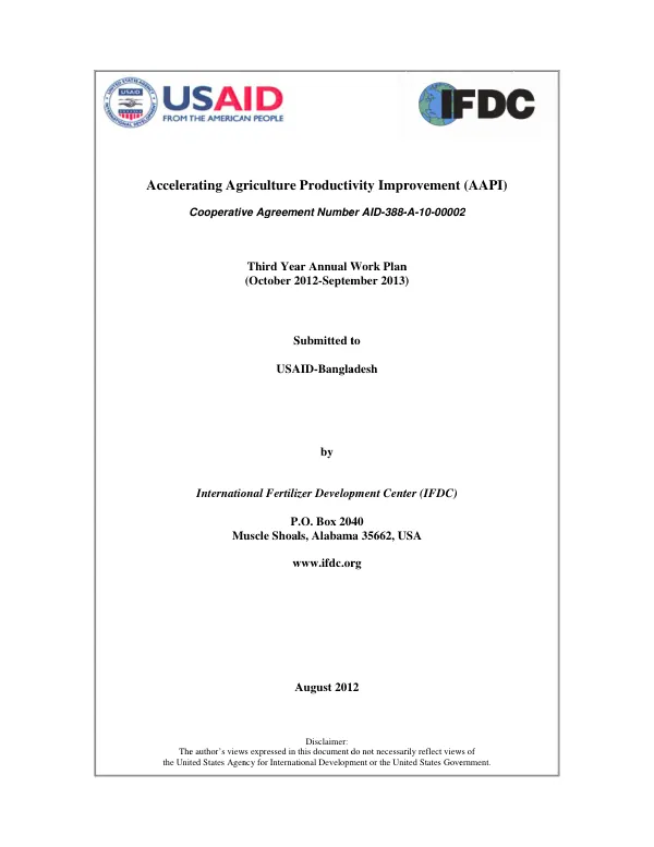Accelerating agriculture productivity improvement (AAPI) : third year annual work plan (October 2012-September 2013)