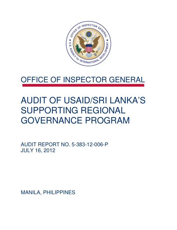 Audit of USAID/Sri Lanka"s supporting regional governance program