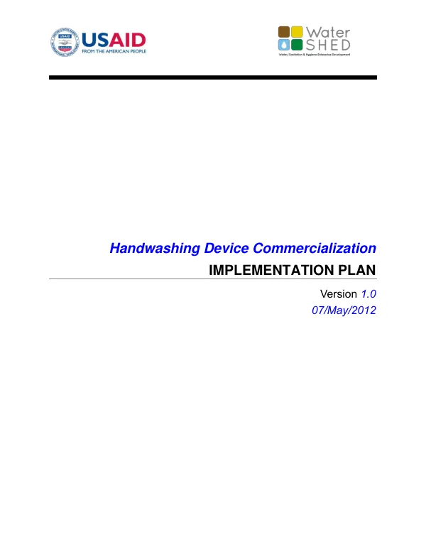 Handwashing device commercialization : implementation plan