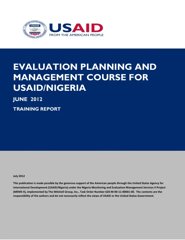Training report : evaluation planning and management course for USAID/Nigeria