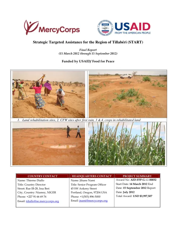 Strategic targeted assistance for the region of Tillaberi (START) : final report (15 March 2012 through 15 September 2012)