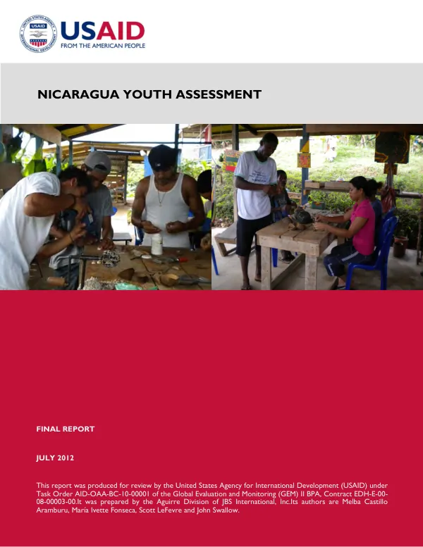 Nicaragua youth assessment : assessment of security and crime prevention activities, with a focus on youth at risk, on the caribbean coast of Nicaragua