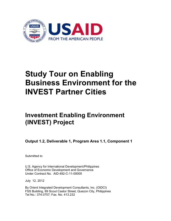 Study tour on enabling business environment for the INVEST partner cities