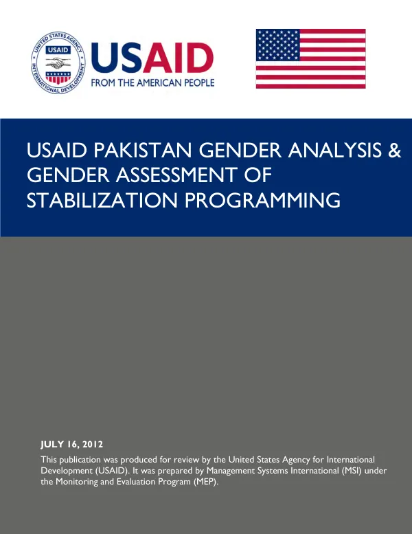 USAID pakistan gender analysis & gender assessment of stabilization programming