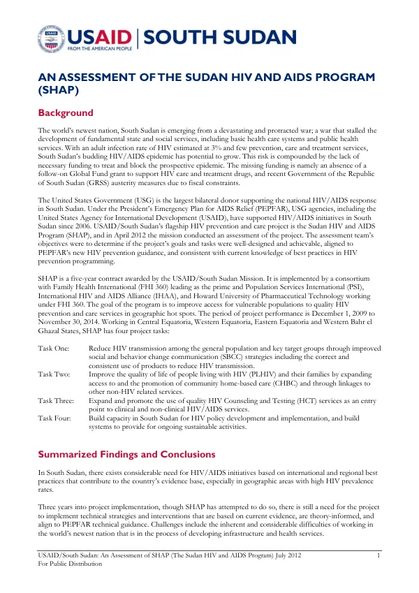 An assessment of the Sudan HIV and AIDS program (SHAP)