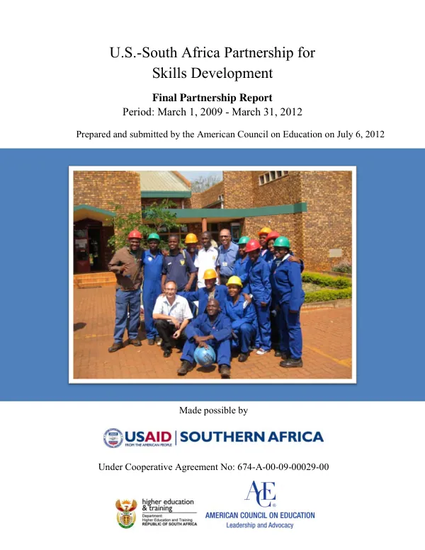 U.S.-South Africa partnership for skills development : final partnership report, period : March 1, 2009-March 31, 2012