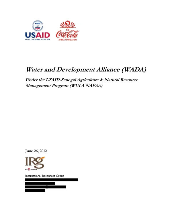 Water and development alliance (WADA) : under the USAID-Senegal agriculture & natural resource management program (WULA NAFAA)