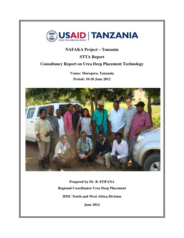 NAFAKA project Tanzania : STTA report : consultancy report on urea deep placement technology