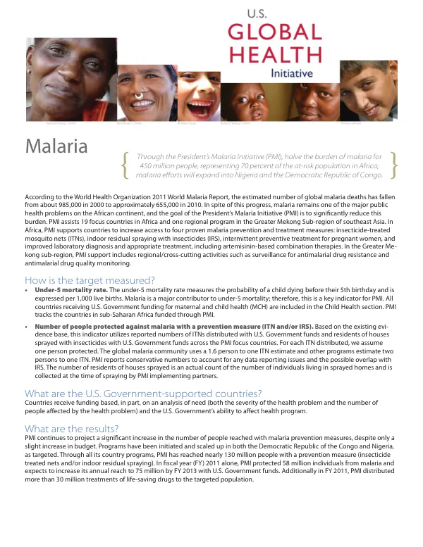 U.S. global health initiative : malaria
