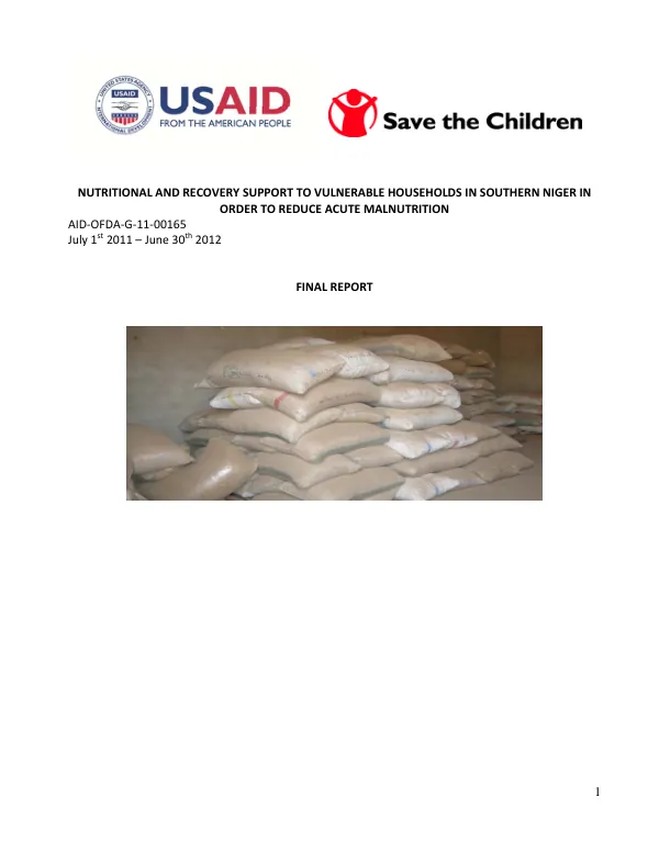 Nutritional and recovery support to vulnerable households in Southern Niger in order to reduce acute malnutrition : July 1st 2011-June 30, 2012, final report