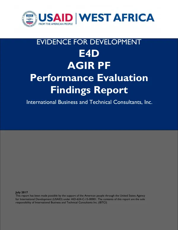 Evidence for development E4D Agir PF performance evaluation findings report