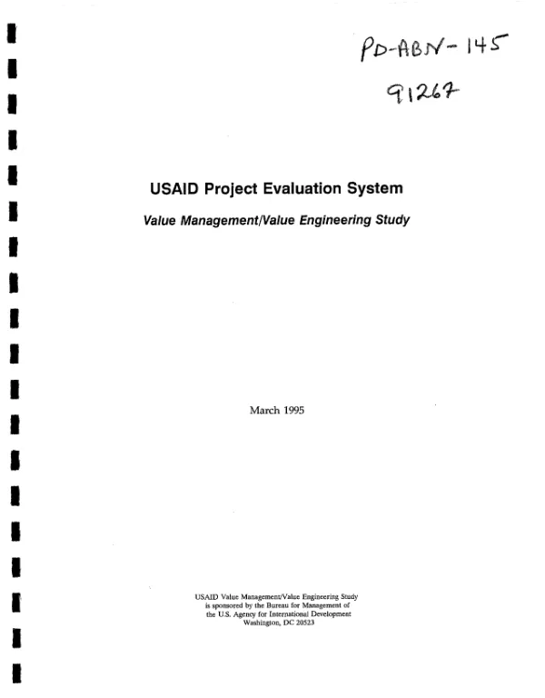 USAID project evaluation system : value management/value engineering study