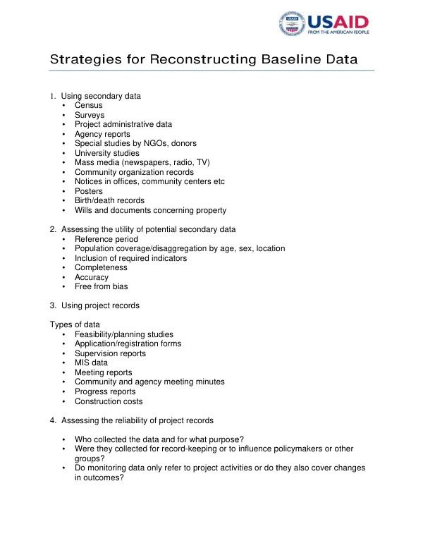 Strategies for reconstructing baseline data