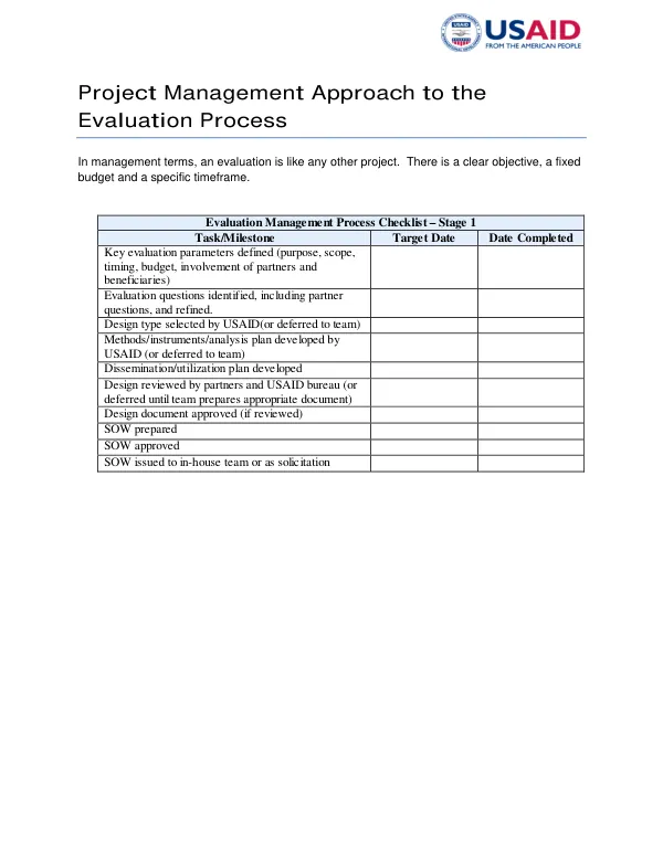 Project managment approach to the evaluation process