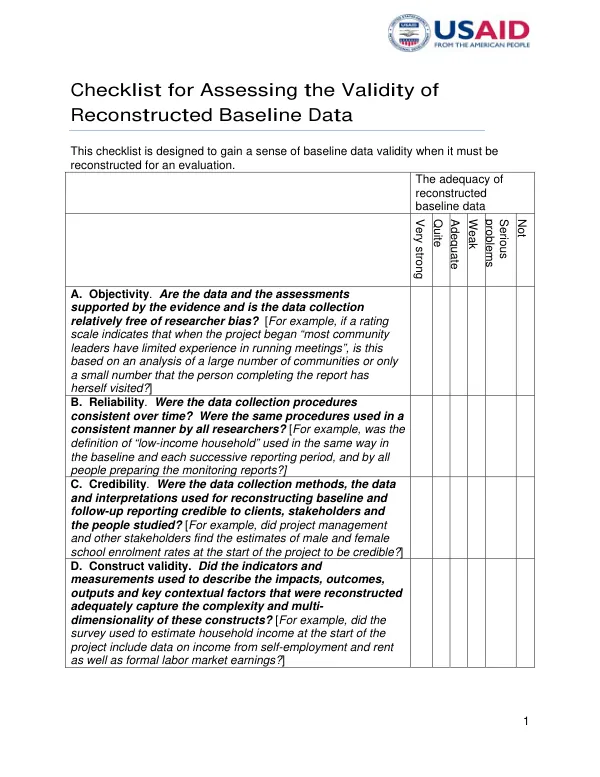 Checklist for assessing validity of reconstructed baseline data
