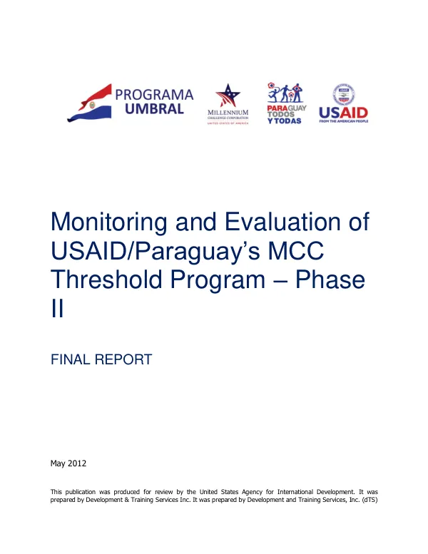 Monitoring and Evaluation of USAID/Paraguay’s MCC Threshold Program – Phase II