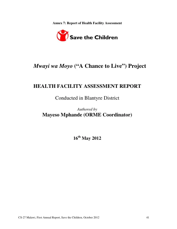 Health facility assessment report