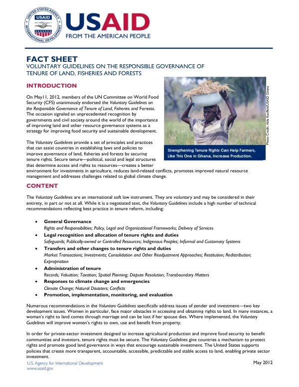Fact sheet : voluntary guidelines on the responsible governance of tenure of land, fisheries and forests