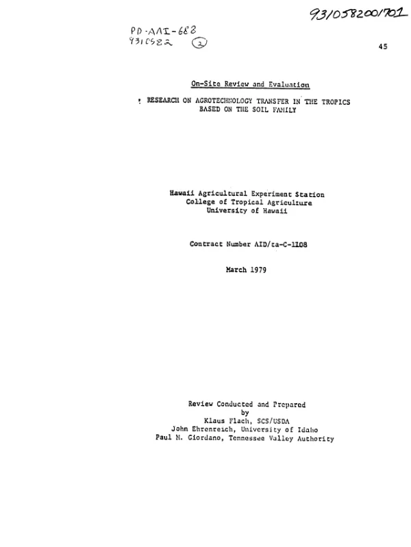 SOIL FAMILIES - HAWAII [SPECIAL EVALUATION REPORT - A1]