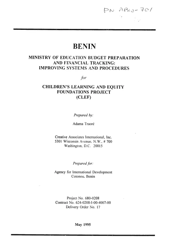Consultant"s report : budget process action plan for the USAID/CLEF project