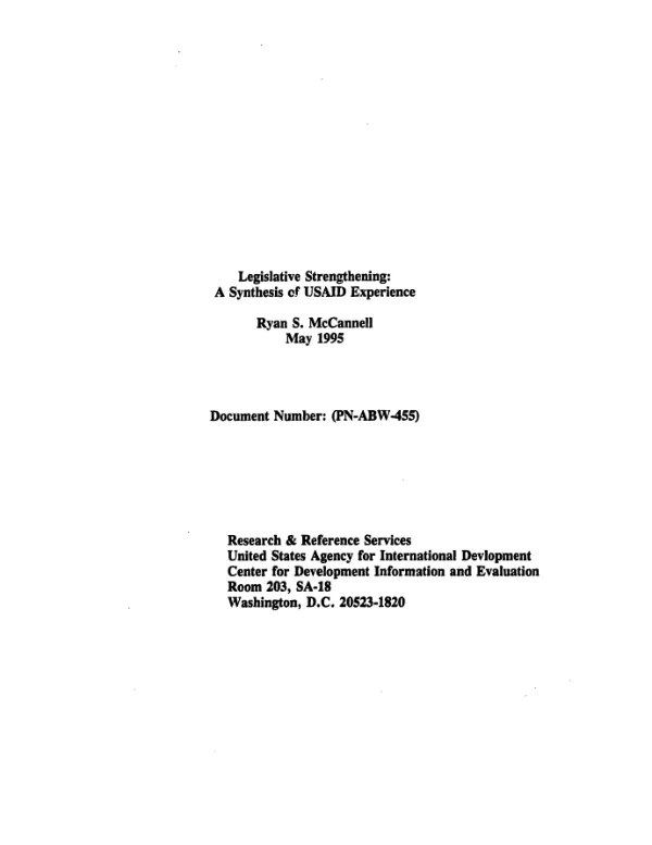 Legislative strengthening : a synthesis of USAID experience